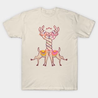 Llamas intertwining necks, falling in love and kissing passionately T-Shirt